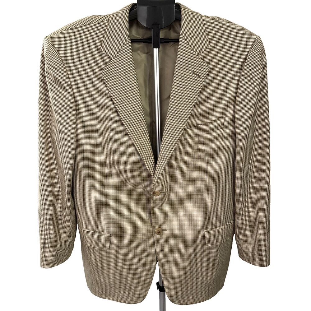 Ermenegildo Zegna Saks Mens Australian Wool Tan Houndstooth 46R US Blazer Jacket